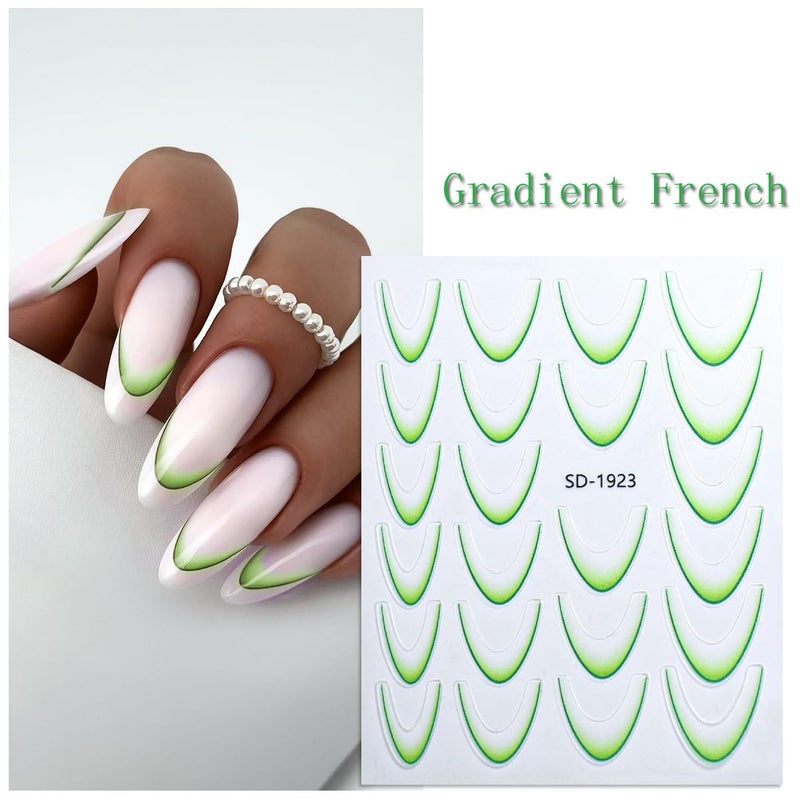 BSBTBZ 12Sheets Gradient French Line Nail Stickers, Colorful Stripes Line Transfer Decals Curved Lines Nail Art Designs Self-Adhesive Nail Tips Guides Fashion Nail Accessories Gel Polish Wraps Stencil Tools - Image 3